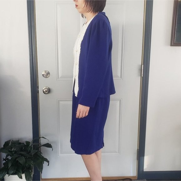 80s Blue Knit Skirt Set - Picture 2 of 4